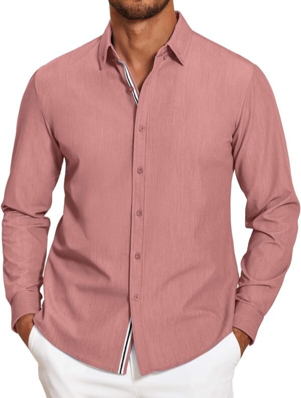 Mens Casual Button Down Shirt Untucked Long Sleeve Stretch Denim Dress Shirt