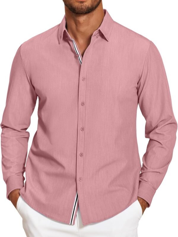 Mens Casual Button Down Shirt Untucked Long Sleeve Stretch Denim Dress Shirt