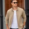 Mens Zip Up Sweatshirt Mock Neck Quilted Jacket Casual Lightweight Sweater Jackets with Pocket