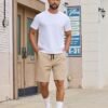 Mens Casual Shorts Cotton Drawstring Elastic Waist Stretch Chino Golf Shorts Summer Beach Shorts