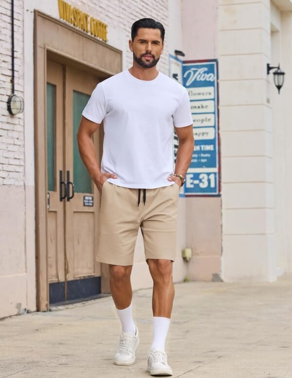 Mens Casual Shorts Cotton Drawstring Elastic Waist Stretch Chino Golf Shorts Summer Beach Shorts