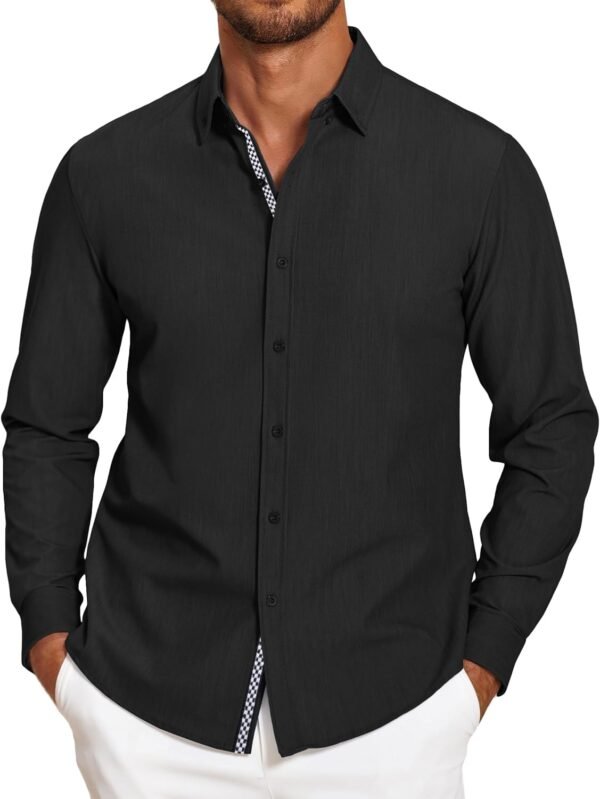 Mens Casual Button Down Shirt Untucked Long Sleeve Stretch Denim Dress Shirt