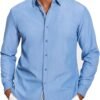 Mens Casual Button Down Shirt Untucked Long Sleeve Stretch Denim Dress Shirt