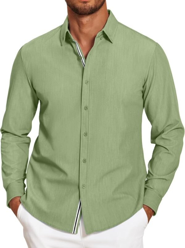 Mens Casual Button Down Shirt Untucked Long Sleeve Stretch Denim Dress Shirt