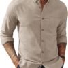 Mens Classic Fit Linen-Cotton Shirt Button Down Long Sleeve Casual Business Shirts