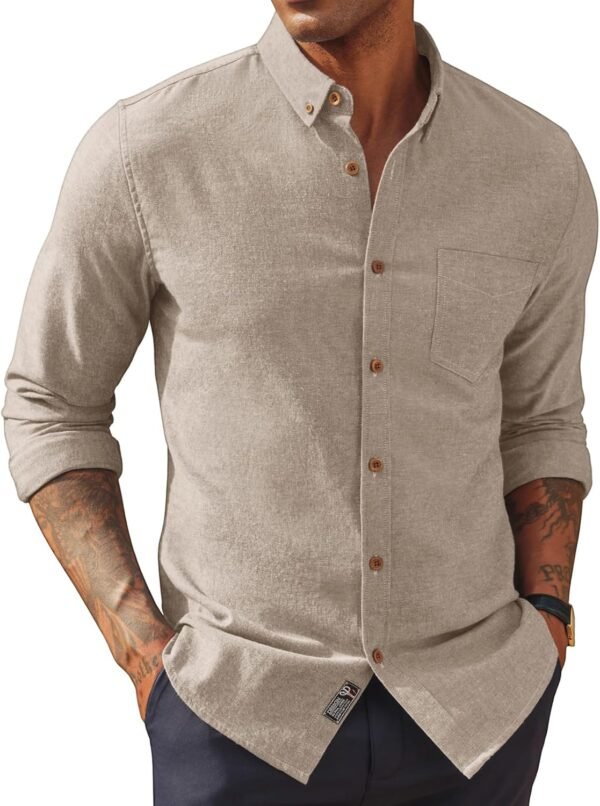 Mens Classic Fit Linen-Cotton Shirt Button Down Long Sleeve Casual Business Shirts
