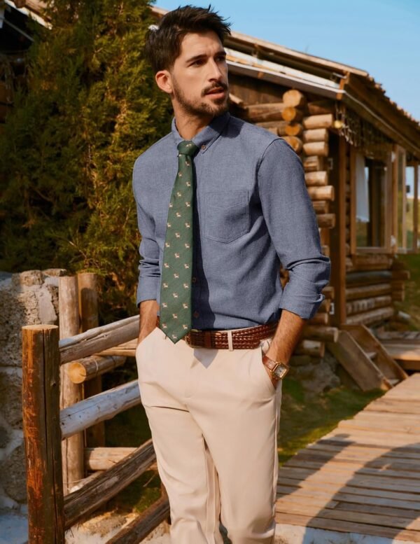 Mens Classic Fit Linen-Cotton Shirt Button Down Long Sleeve Casual Business Shirts