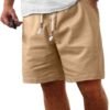 Men's Linen Shorts Casual Elastic Waist Drawstring Summer Beach Vacation Yoga Golf Shorts with Pockets