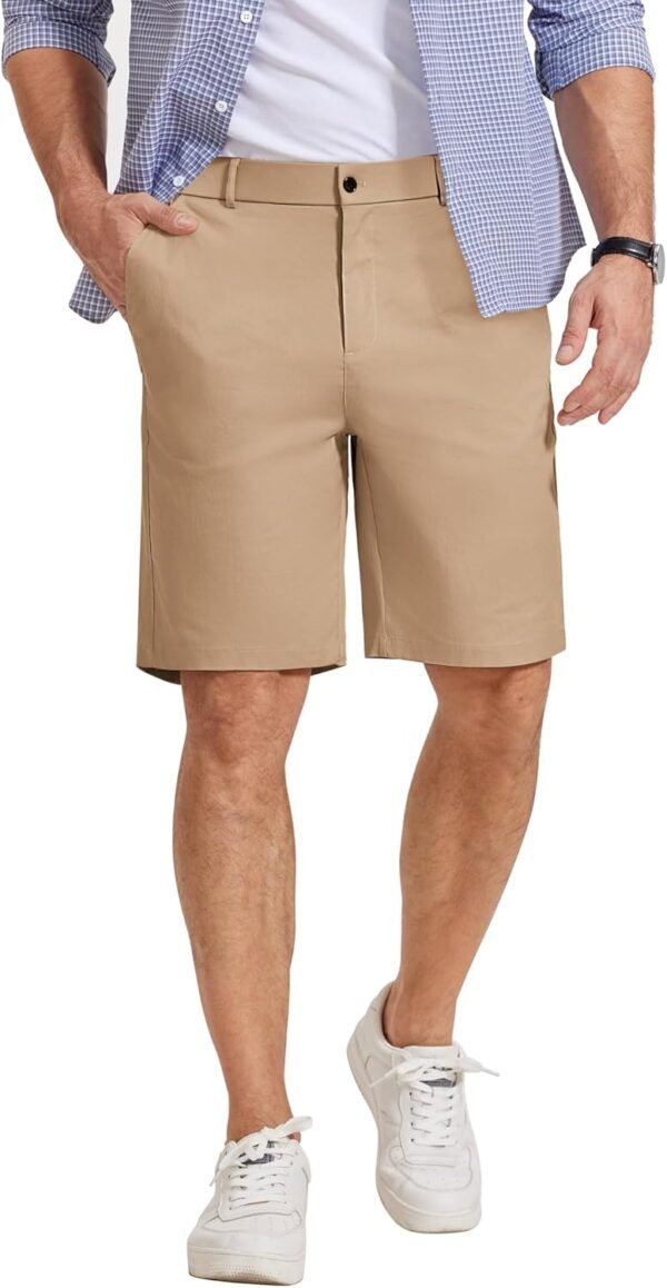 Mens Casual Shorts Classic Fit Chino Dress Shorts Lighweight Stretch Flat Front Golf Shorts with Pockets