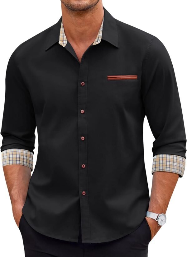 Men's Long Sleeve Casual Button Down Shirts Untucked Shirts Plaid Collar Vintage Denim Shirt