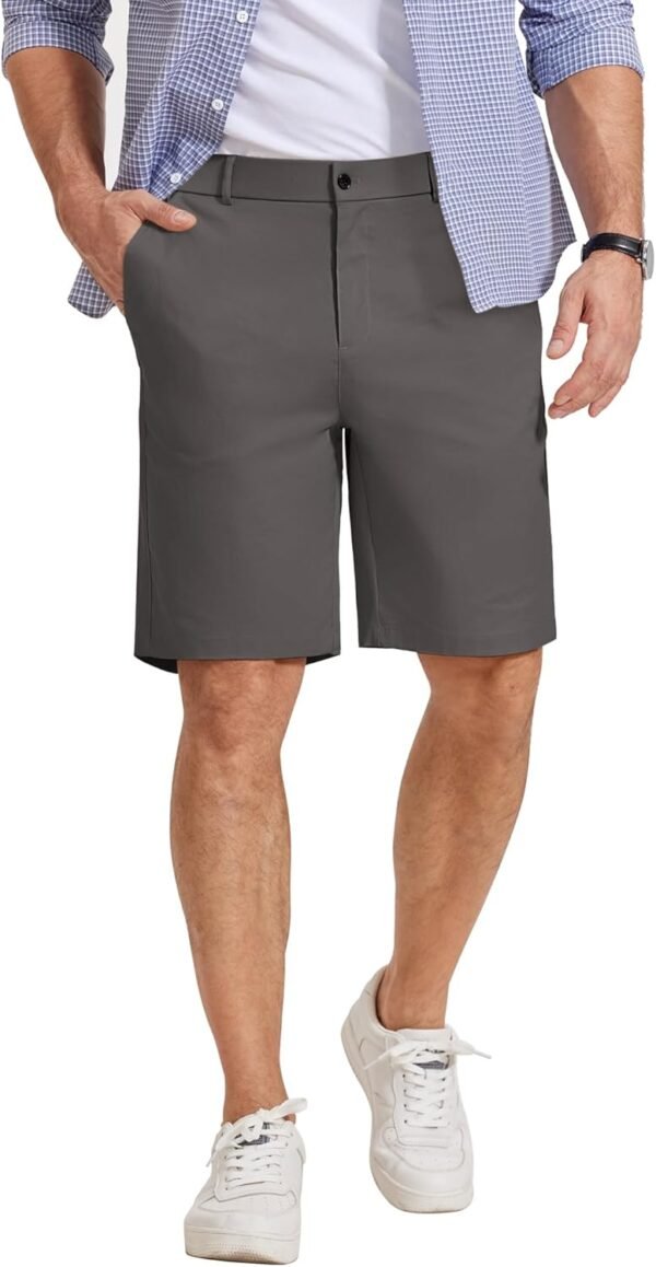 Mens Casual Shorts Classic Fit Chino Dress Shorts Lighweight Stretch Flat Front Golf Shorts with Pockets