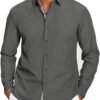 Mens Casual Button Down Shirt Untucked Long Sleeve Stretch Denim Dress Shirt