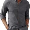 Mens Classic Fit Linen-Cotton Shirt Button Down Long Sleeve Casual Business Shirts