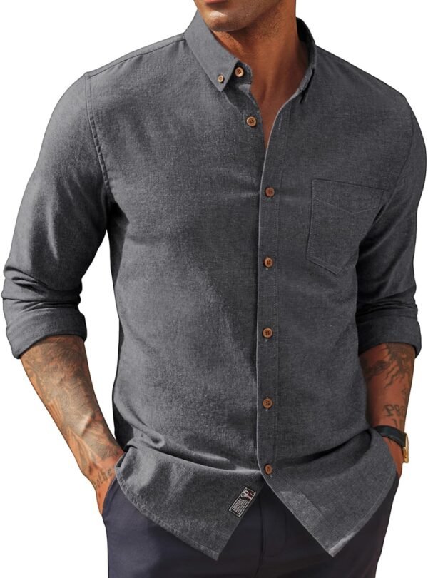 Mens Classic Fit Linen-Cotton Shirt Button Down Long Sleeve Casual Business Shirts