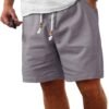 Men's Linen Shorts Casual Elastic Waist Drawstring Summer Beach Vacation Yoga Golf Shorts with Pockets