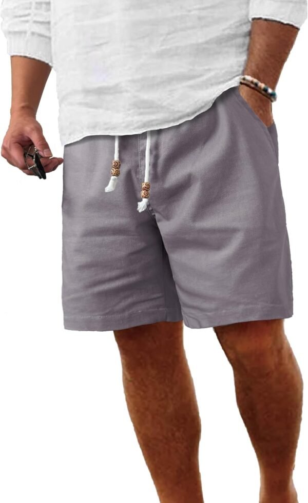 Men's Linen Shorts Casual Elastic Waist Drawstring Summer Beach Vacation Yoga Golf Shorts with Pockets