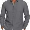 Mens Casual Button Down Shirt Untucked Long Sleeve Stretch Denim Dress Shirt