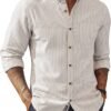 Mens Classic Fit Linen-Cotton Shirt Button Down Long Sleeve Casual Business Shirts