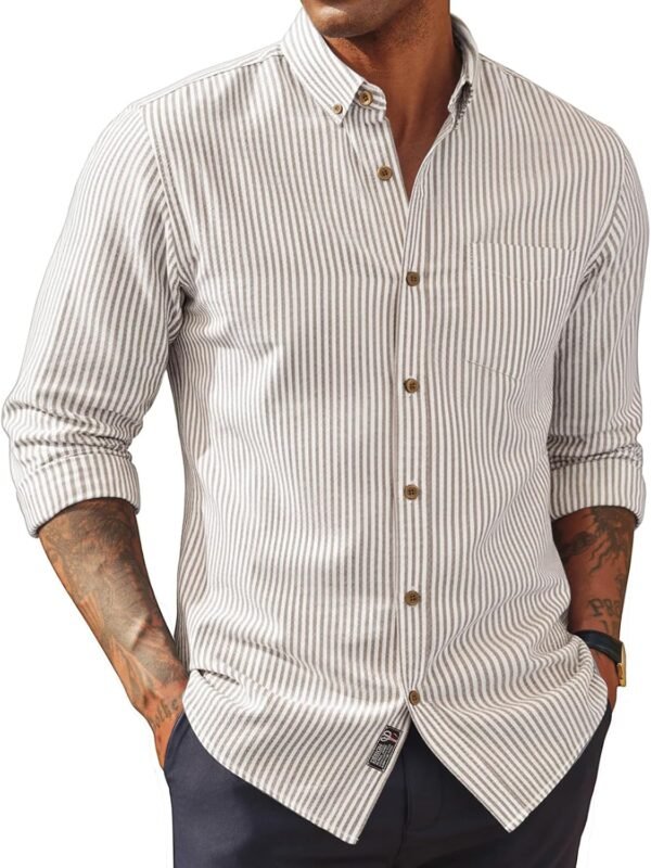 Mens Classic Fit Linen-Cotton Shirt Button Down Long Sleeve Casual Business Shirts