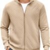 Mens Zip Up Sweatshirt Mock Neck Quilted Jacket Casual Lightweight Sweater Jackets with Pocket