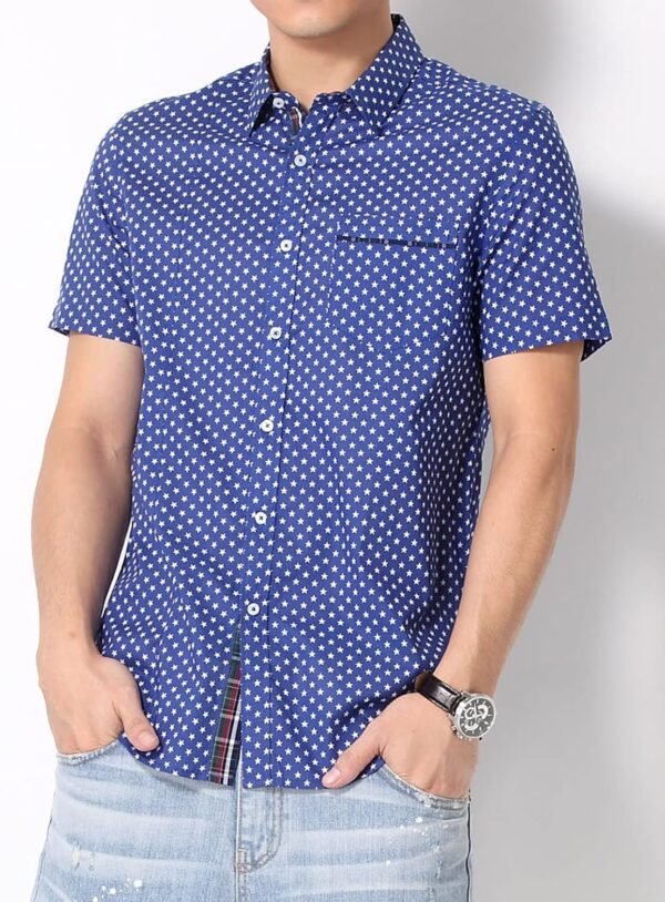 Men's Shirt Lapel Button Regular Fashion Dynamic Casual Short Sleeve Star Print Poplin Shirt