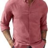 Mens Classic Fit Linen-Cotton Shirt Button Down Long Sleeve Casual Business Shirts