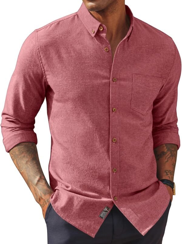 Mens Classic Fit Linen-Cotton Shirt Button Down Long Sleeve Casual Business Shirts