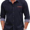 Men's Long Sleeve Casual Button Down Shirts Untucked Shirts Plaid Collar Vintage Denim Shirt