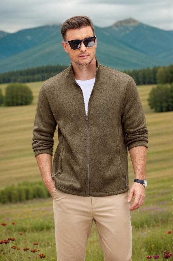 Mens Fleece Jacket Zip Up Lightweight Sweater Jackets Casual Warm with Pockets for Home Office Hiking