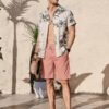 Men's Linen Shorts Casual Elastic Waist Drawstring Summer Beach Vacation Yoga Golf Shorts with Pockets