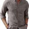 Mens Classic Fit Linen-Cotton Shirt Button Down Long Sleeve Casual Business Shirts