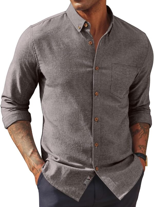 Mens Classic Fit Linen-Cotton Shirt Button Down Long Sleeve Casual Business Shirts