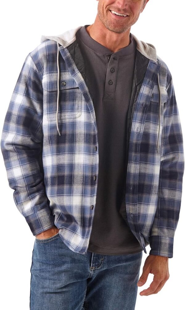 81JxA-A9LVL._AC_SL1500 Men's Long Sleeve Quilted Lined Flannel Shirt Jacket with Hood