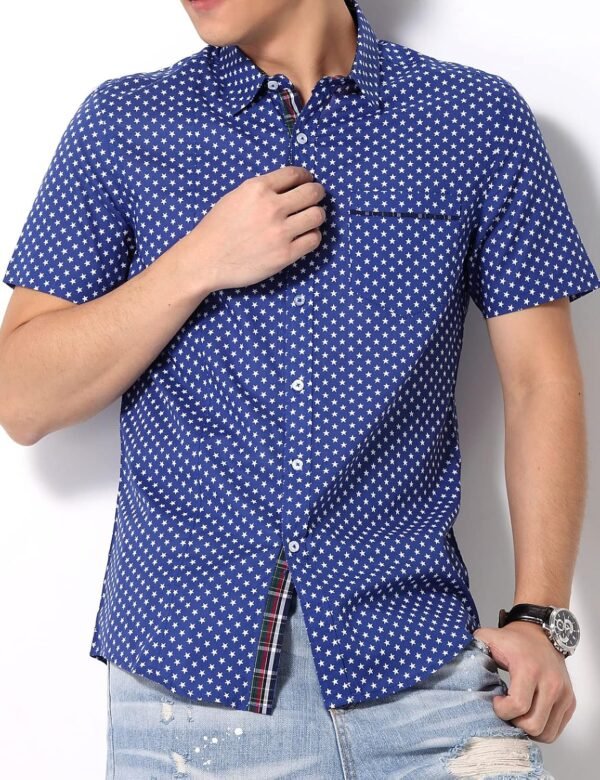 Men's Shirt Lapel Button Regular Fashion Dynamic Casual Short Sleeve Star Print Poplin Shirt
