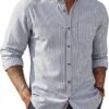Mens Classic Fit Linen-Cotton Shirt Button Down Long Sleeve Casual Business Shirts