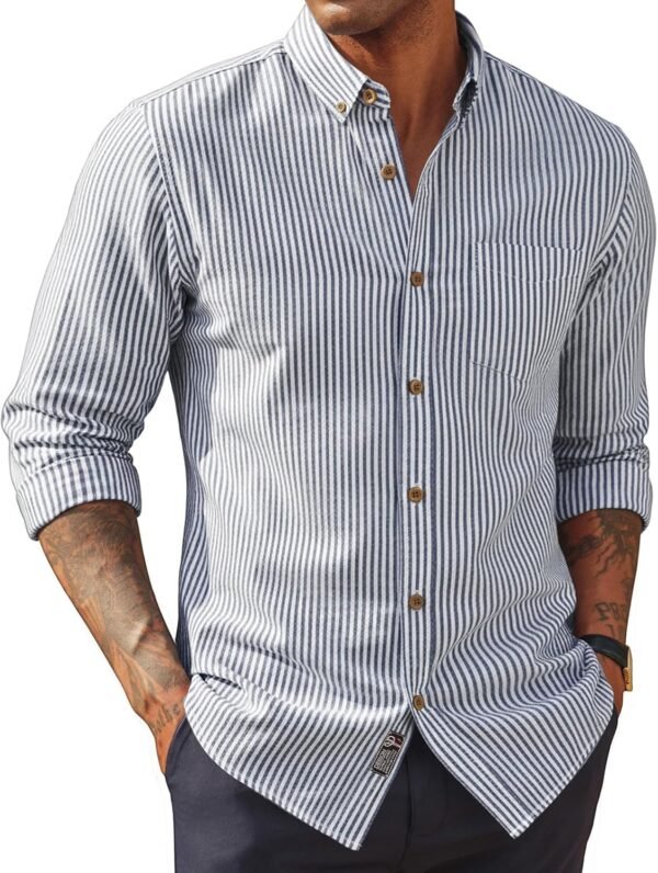 Mens Classic Fit Linen-Cotton Shirt Button Down Long Sleeve Casual Business Shirts