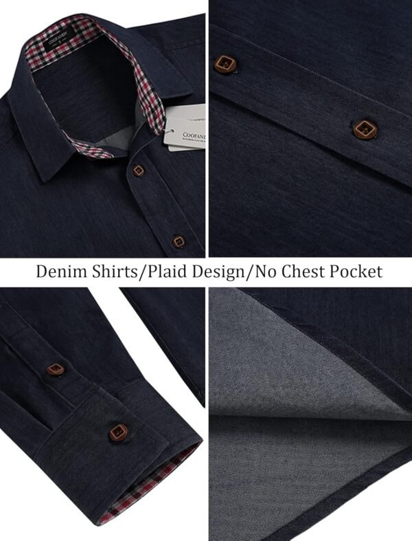 Men's Long Sleeve Casual Button Down Shirts Untucked Shirts Plaid Collar Vintage Denim Shirt