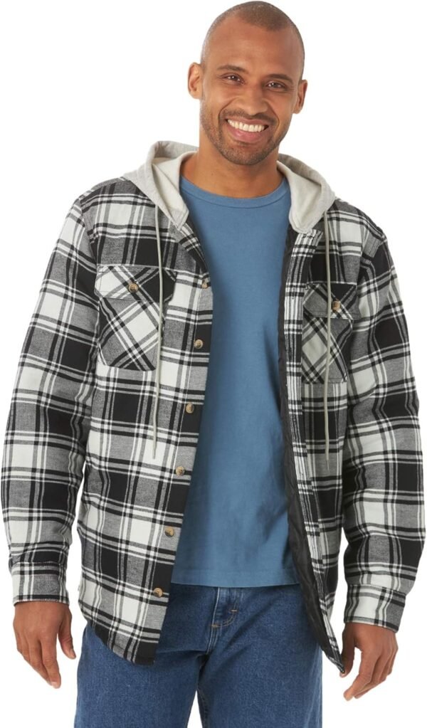 81NN2xprHHL._AC_SL1500 Men's Long Sleeve Quilted Lined Flannel Shirt Jacket with Hood
