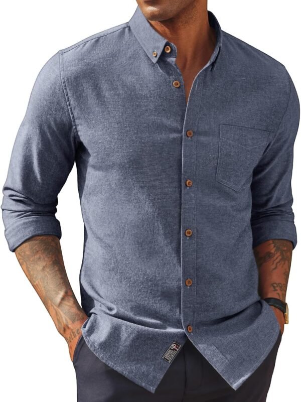Mens Classic Fit Linen-Cotton Shirt Button Down Long Sleeve Casual Business Shirts