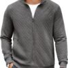 Mens Zip Up Sweatshirt Mock Neck Quilted Jacket Casual Lightweight Sweater Jackets with Pocket