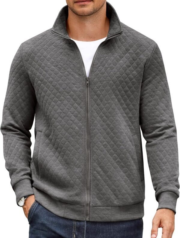Mens Zip Up Sweatshirt Mock Neck Quilted Jacket Casual Lightweight Sweater Jackets with Pocket