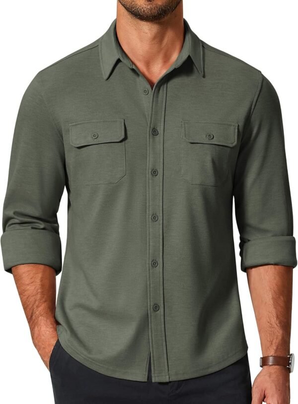 Mens Long Sleeve Shirts Casual Button Down Shirt Wrinkle Free Dress Shirt with Pocket