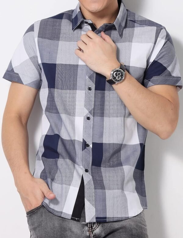 Men's Shirt Lapel Button Regular Fit Fashion Dynamic Casual Short Sleeve Plaid Poplin Shirt