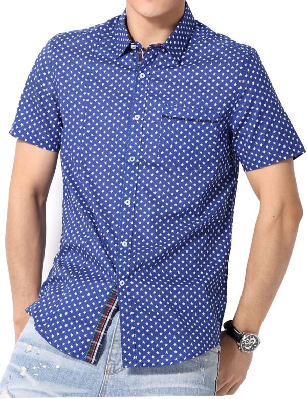 Men's Shirt Lapel Button Regular Fashion Dynamic Casual Short Sleeve Star Print Poplin Shirt