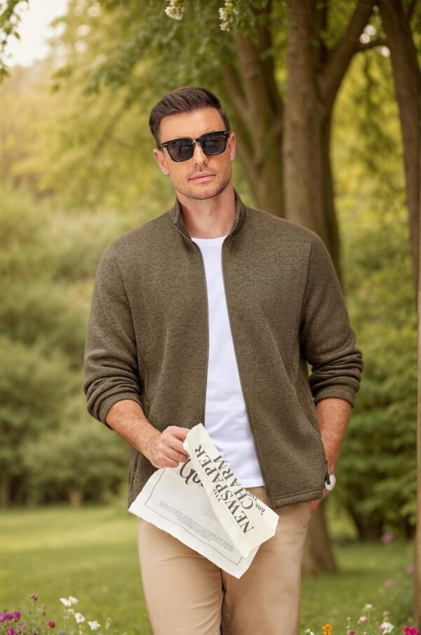 Mens Fleece Jacket Zip Up Lightweight Sweater Jackets Casual Warm with Pockets for Home Office Hiking