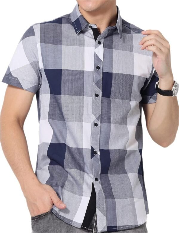 Men's Shirt Lapel Button Regular Fit Fashion Dynamic Casual Short Sleeve Plaid Poplin Shirt