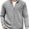 Mens Zip Up Sweatshirt Mock Neck Quilted Jacket Casual Lightweight Sweater Jackets with Pocket