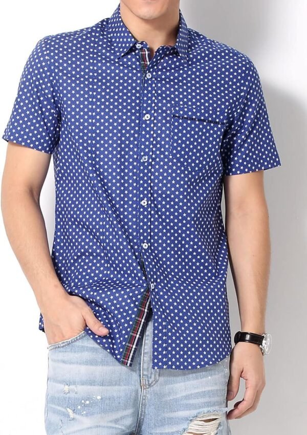 Men's Shirt Lapel Button Regular Fashion Dynamic Casual Short Sleeve Star Print Poplin Shirt