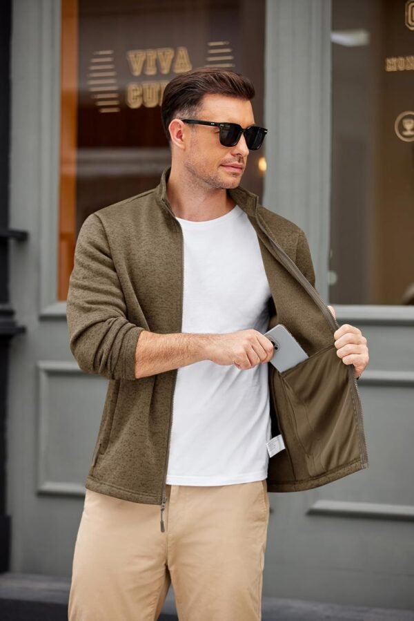 Mens Fleece Jacket Zip Up Lightweight Sweater Jackets Casual Warm with Pockets for Home Office Hiking