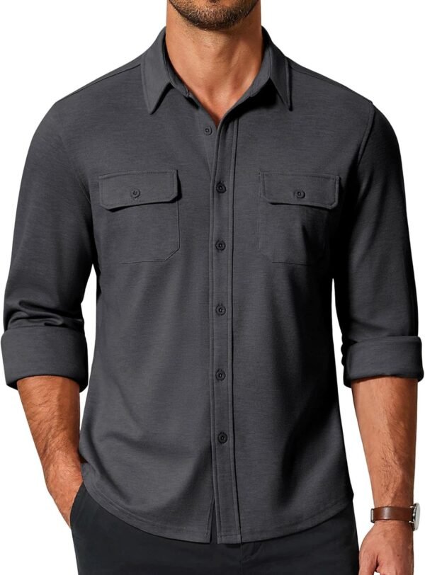 Mens Long Sleeve Shirts Casual Button Down Shirt Wrinkle Free Dress Shirt with Pocket